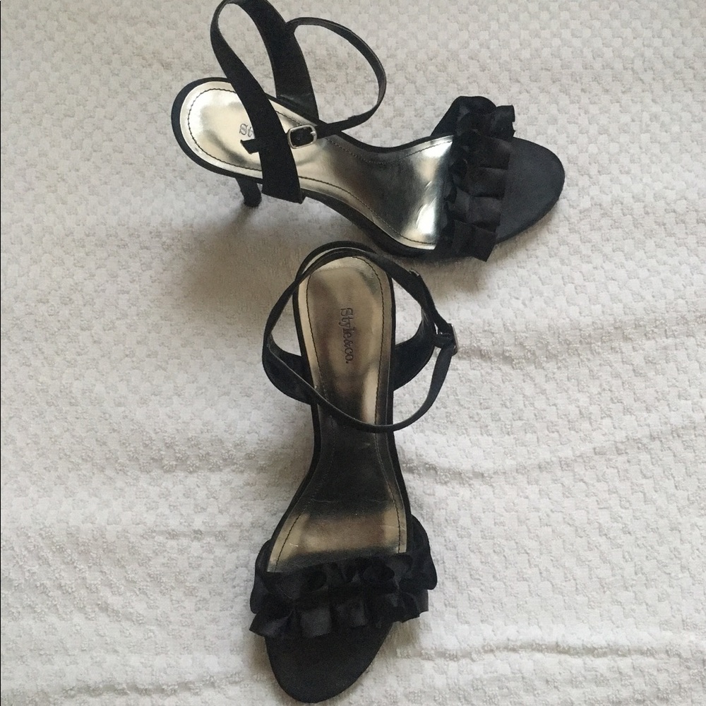 Style&co. Black Satin Ruffle Heels. Size 9.5